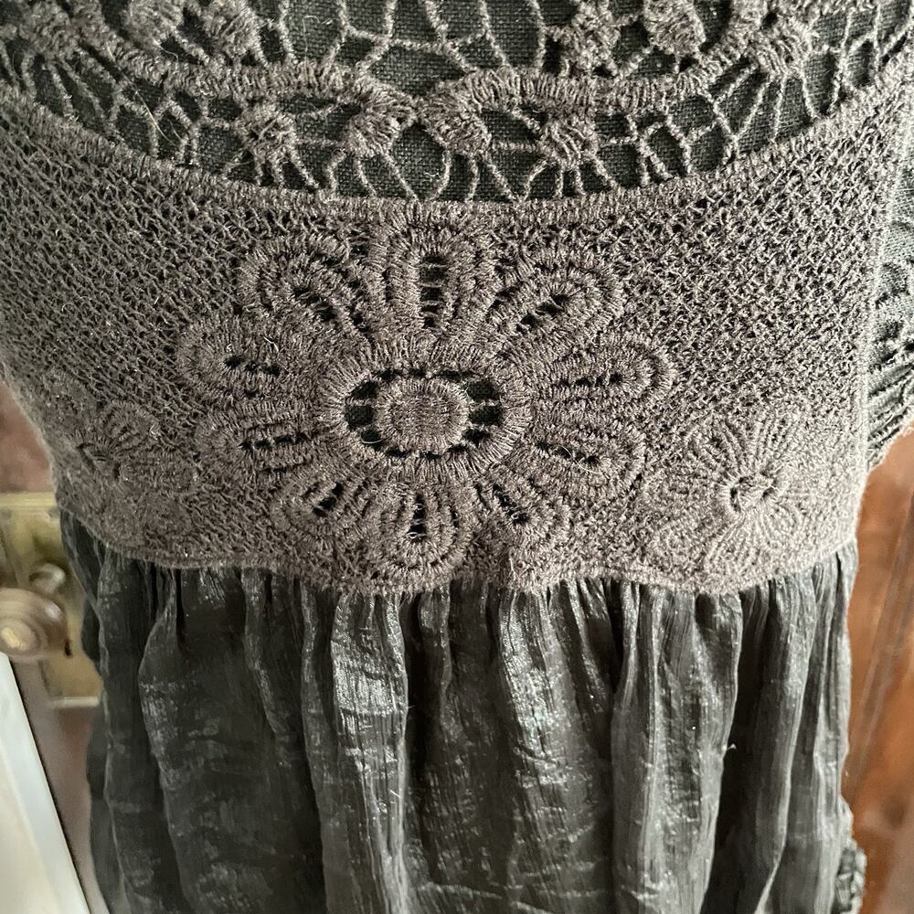 Vintage STYLE 100% Cotton Black Rosette Top Whimsygoth Goth Boho Womens MEDIUM - Picture 9 of 16